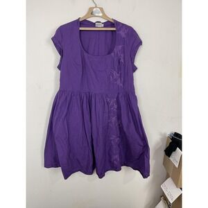 eShakti Dress Womens 2X 22W Purple Fairy Babydoll Embroidered Floral Boho Retro